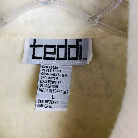 NEW Teddi cream green fleece trees deer button winter holiday jacket large - Picture 8 of 10